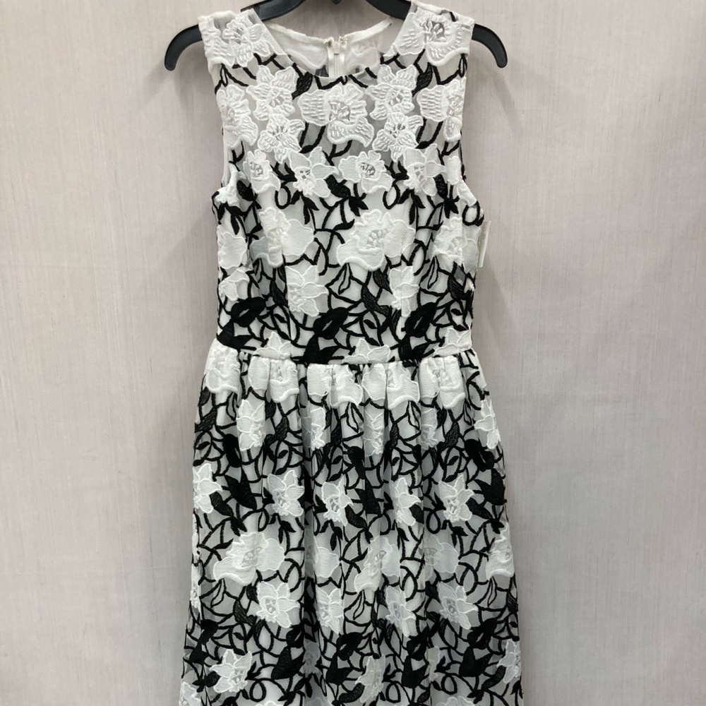 NWT Carmen Marc Valvo White/Black Lace Midi Dress
